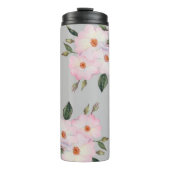 Aquarell Lebende rosa Rosen Moderne Grau Thermosbecher (Vorderseite)