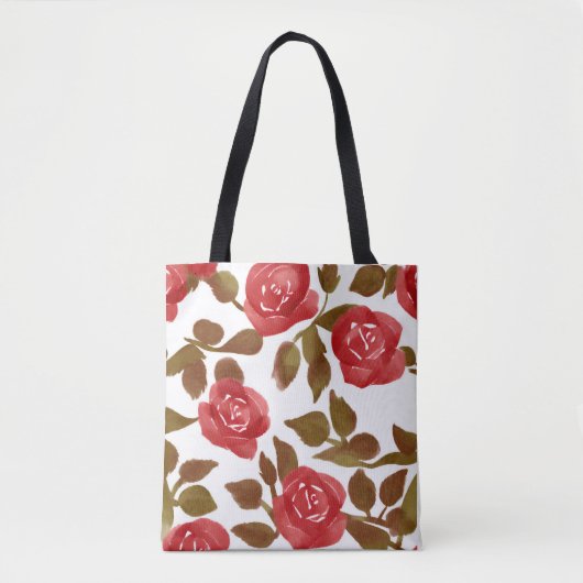 Aquarell Lebende Rote Rosen Tasche (Vorderseite)