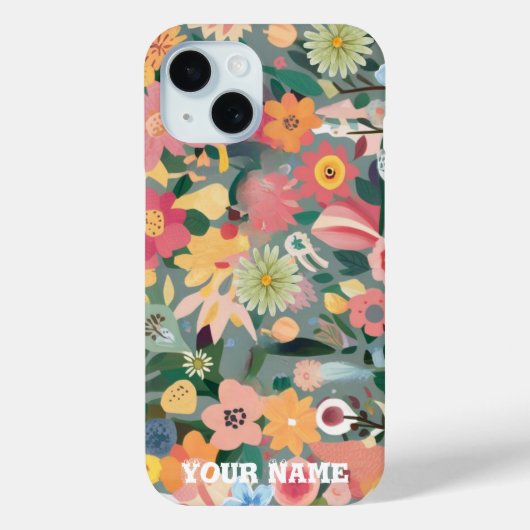 Aquarell Lebender Blumengarten Grün und Pfirsich Case-Mate iPhone Hülle (Rückseite)
