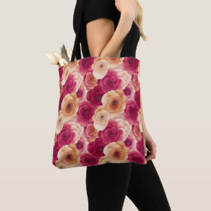 Aquarell Lebendig Gemalte Rosa Frühlingsblumen Tasche