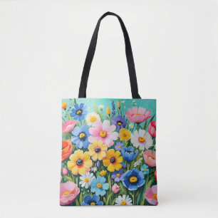 Aquarell Lebendiges Frühlingsblumenmuster Tasche