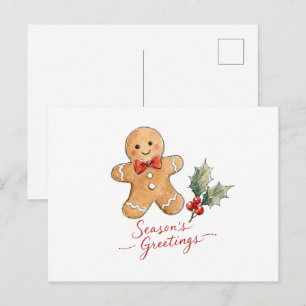 Aquarell-Lebkuchenmann mit Schleife Postkarte