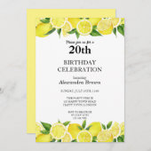 Aquarell Lemon 20. Geburtstag Foto Party Einladung (Vorne/Hinten)