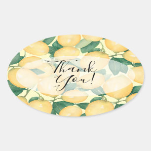 Aquarell Lemon and Greenery Vielen Dank Ovaler Aufkleber