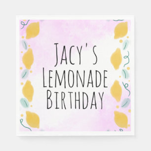 Aquarell Lemon Birthday Pink Yellow Border Art Serviette