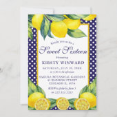 Aquarell Lemon Floral Blue Polka Dot Sweet 16 Einladung (Vorderseite)