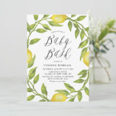 Aquarell Lemon Greenerenery Wreath Baby Shower Bas Einladung (Stehend Vorderseite)