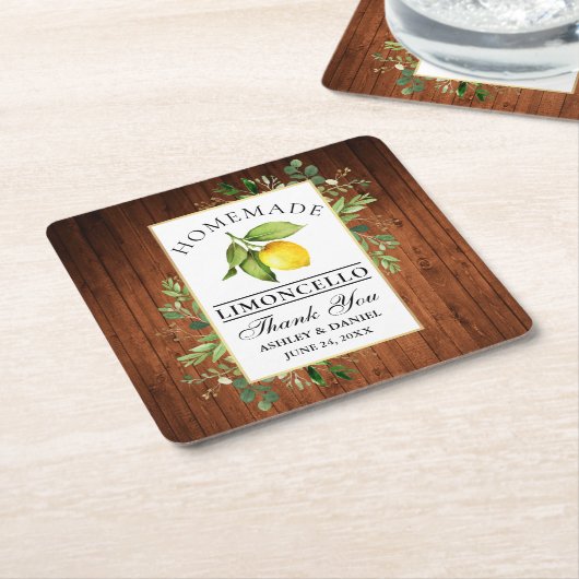 Aquarell Lemon Greenery Wood Limoncello Rechteckiger Pappuntersetzer (angewinkelt)