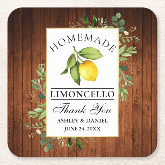 Aquarell Lemon Greenery Wood Limoncello Rechteckiger Pappuntersetzer (Vorderseite)