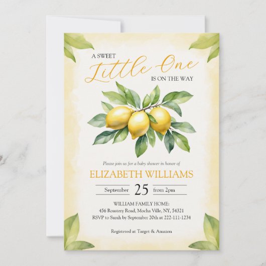 Aquarell Lemon Kinderdusche Einladung (Vorderseite)