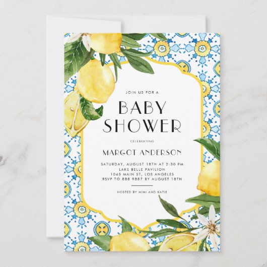 Aquarell Lemon Mediterrane Sommerdusche Einladung (Vorderseite)