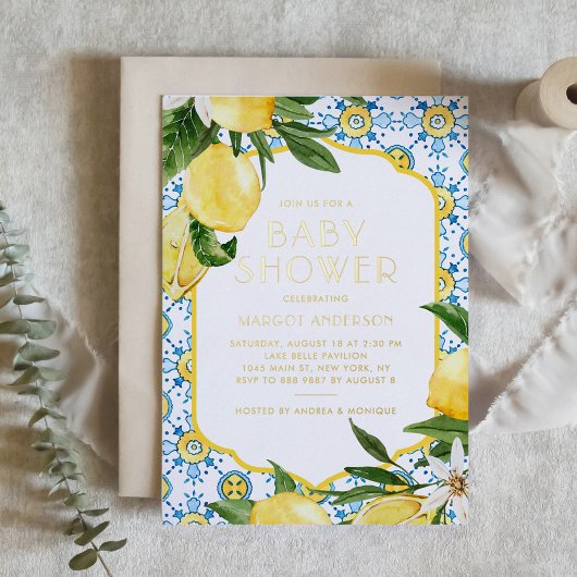 Aquarell Lemon Mediterrane Sommerdusche Folieneinladung