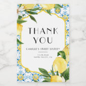 Aquarell Lemon Mediterrane Süße 16 Vielen Dank Weinetikett (Einzelnes Label)