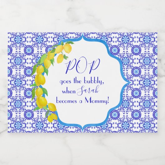 Aquarell Lemons Amalfi Baby Dusche Pop Schaumweinetikett (Einzelnes Label)