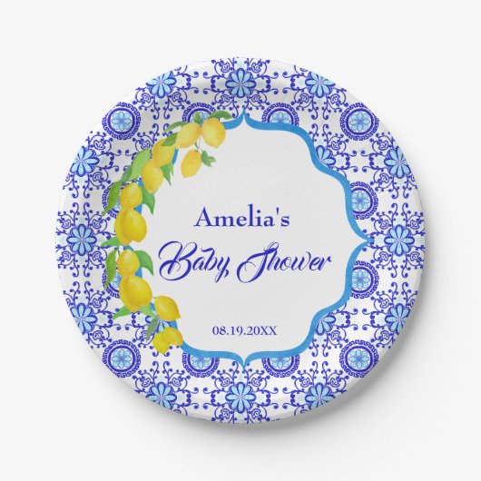 Aquarell Lemons Amalfi Babydusche Pappteller (Vorderseite)