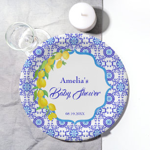 Aquarell Lemons Amalfi Babydusche Pappteller