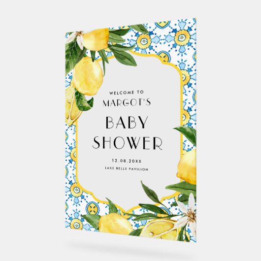Aquarell Lemons Mediterrane Babydusche Acrylschild (Winkel)
