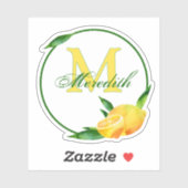Aquarell #Lemons Monogramm u. Namen-Grün + Gelb Aufkleber (Blatt)