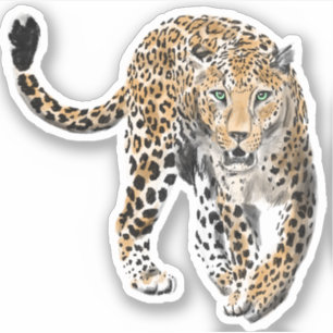Aquarell-Leopard-Dschungelkatze gemaltes Tier grün Aufkleber