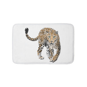 Aquarell-Leopard-Dschungelkatze gemaltes Tier grün Badematte