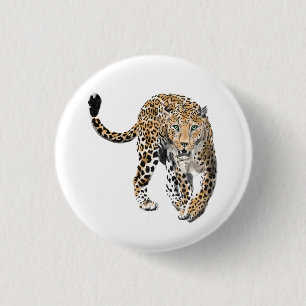Aquarell-Leopard-Dschungelkatze gemaltes Tier grün Button