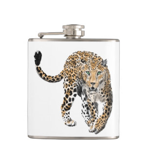 Aquarell-Leopard-Dschungelkatze gemaltes Tier grün Flachmann
