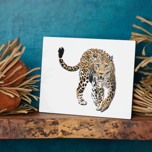 Aquarell-Leopard Dschungelkatze gemaltes Tier grün Fotoplatte (Seite)