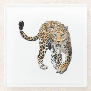 Aquarell-Leopard-Dschungelkatze gemaltes Tier grün Glasuntersetzer