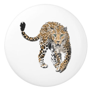 Aquarell-Leopard-Dschungelkatze gemaltes Tier grün Keramikknauf