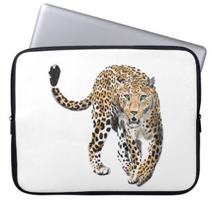 Aquarell-Leopard-Dschungelkatze gemaltes Tier grün Laptopschutzhülle