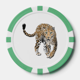 Aquarell-Leopard-Dschungelkatze gemaltes Tier grün Pokerchips
