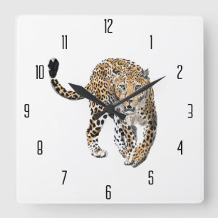 Aquarell-Leopard-Dschungelkatze gemaltes Tier grün Quadratische Wanduhr