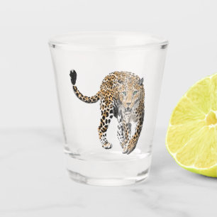 Aquarell-Leopard-Dschungelkatze gemaltes Tier grün Schnapsglas