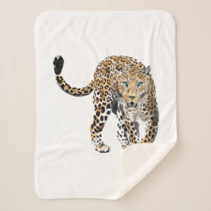 Aquarell-Leopard-Dschungelkatze gemaltes Tier grün Sherpadecke