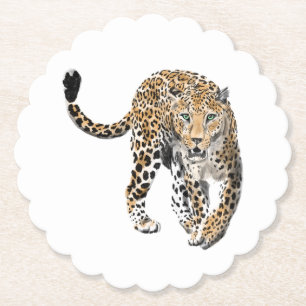 Aquarell-Leopard-Dschungelkatze gemaltes Tier grün Untersetzer