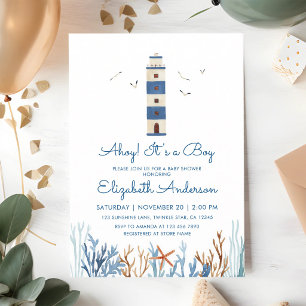 Aquarell-Leuchtturm Ahoy-Junge-Baby-Party Einladung