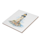 Aquarell-Leuchtturm auf den Felsen  Fliese (Seite)