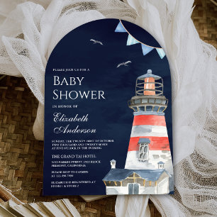 Aquarell-Leuchtturm-Marine-Marine-Baby-Party Einladung