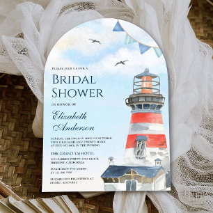Aquarell-Leuchtturm-Nautische-Bogen-Brautparty Einladung