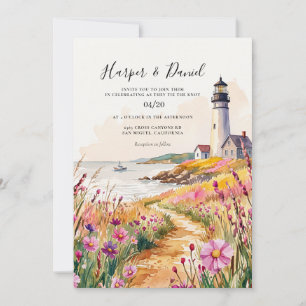 Aquarell-Leuchtturm-Nautische Strandhochzeit Einladung