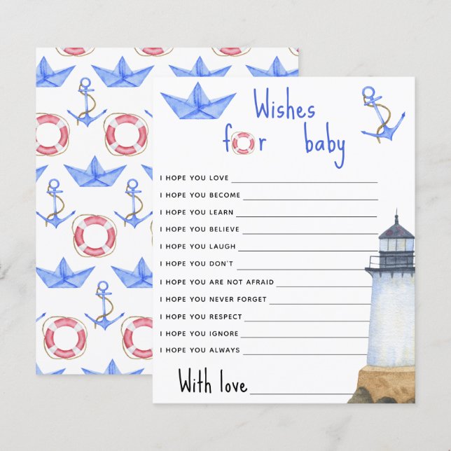 Aquarell Leuchtturm - Wünsche für Baby (Vorne/Hinten)