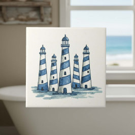 Aquarell-Leuchttürme Blau Elfenbein ID1202 Fliese