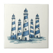Aquarell-Leuchttürme Blau Elfenbein ID1202 Fliese (Vorderseite)
