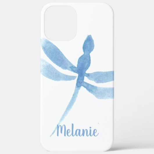 Aquarell Libelle Blau Monogrammiert Case-Mate iPhone Hülle (Rückseite)