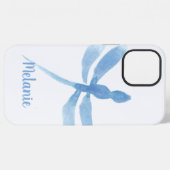 Aquarell Libelle Blau Monogrammiert iPhone Hülle (Rückseite (Horizontal))