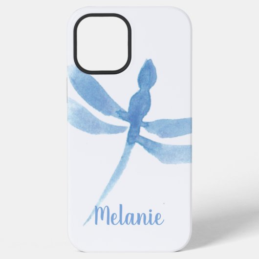 Aquarell Libelle Blau Monogrammiert iPhone Hülle (Rückseite)