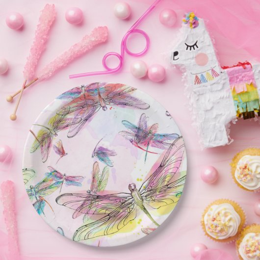 Aquarell-Libellen-Pappteller Pappteller (Party)
