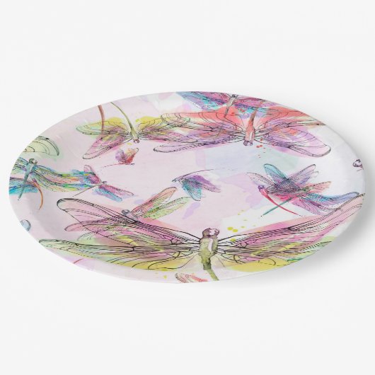 Aquarell-Libellen-Pappteller Pappteller (Schrägansicht)