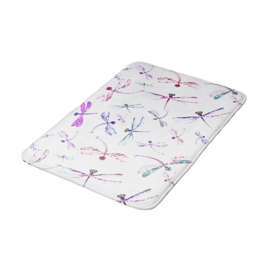 Aquarell-Libellen-rosa Lavendel-blaues Weiß Badematte (Schrägansicht)