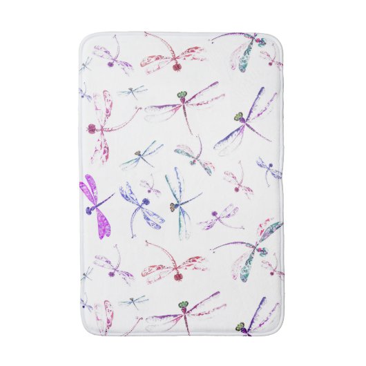 Aquarell-Libellen-rosa Lavendel-blaues Weiß Badematte (Vorderseite Vertikal)